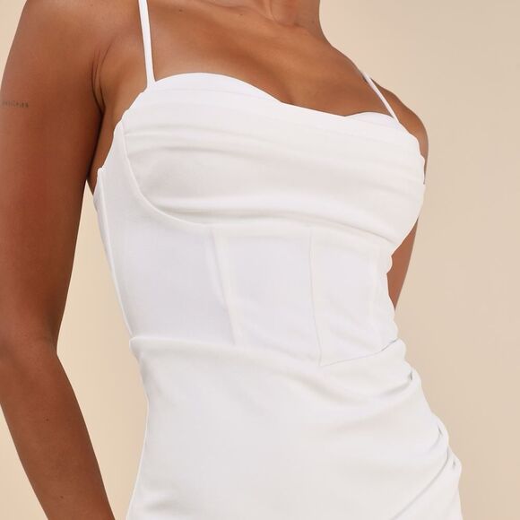 NWT Lulus Always Turning Heads White Bustier Tulip Midi Dress Size Medium - Picture 3 of 8
